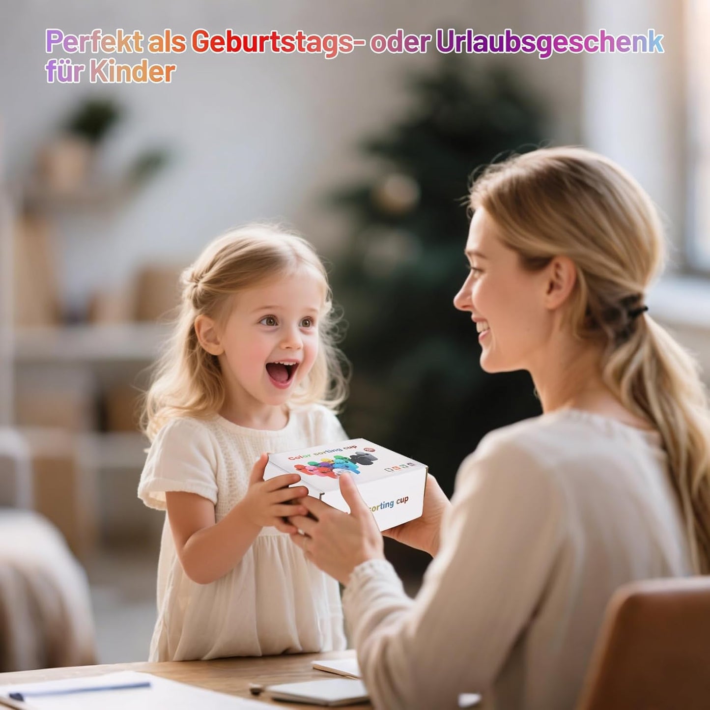 Montessori Farben Sortierbecher Lernspiel aus Holz