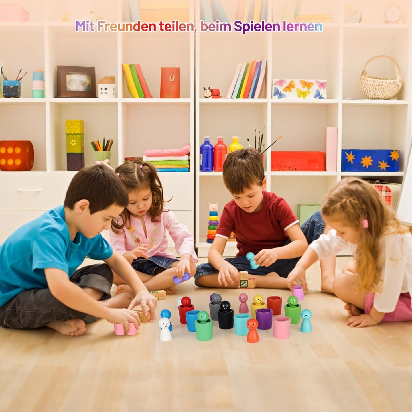 Montessori Farben Sortierbecher Lernspiel aus Holz