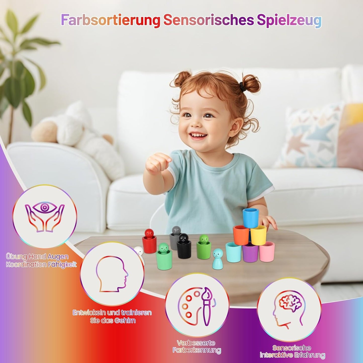 Montessori Farben Sortierbecher Lernspiel aus Holz